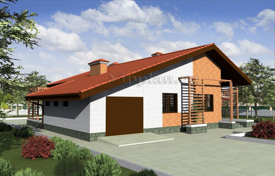 Одноэтажный дом с гаражом, террасами и верандой