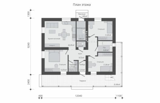 Одноэтажный дом с эксплуатируемой кровлей и террасой